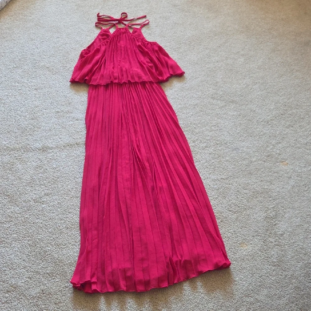 PETAL & PUP Red Gia Pleated Halterneck Maxi Dress Gown Sz S Evening Wedding - Picture 8 of 15